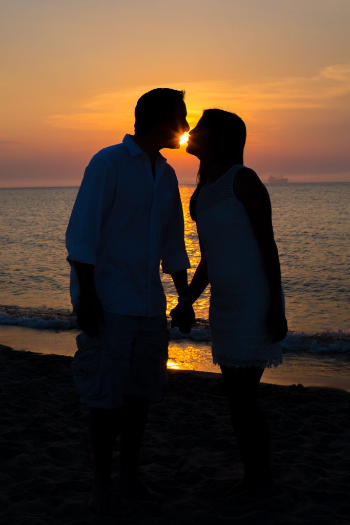 sunset, portrait, silhouette, beach